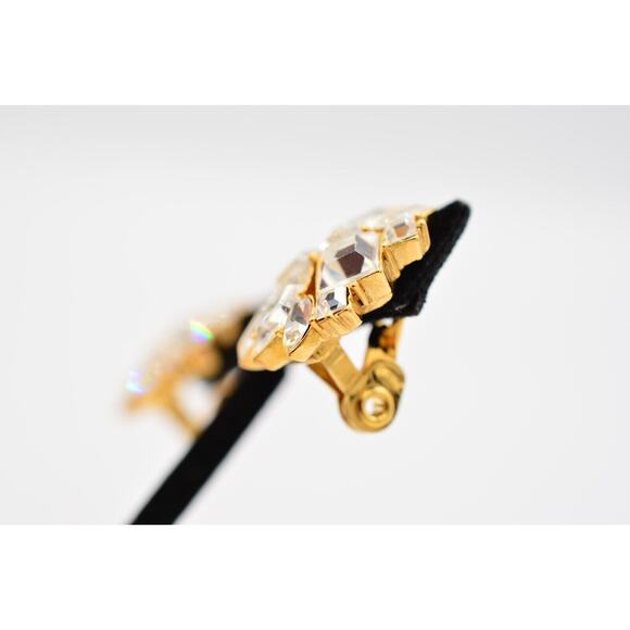 Monet Vintage Crystal Clip On Earrings Square Rhinestone Gold Signed 1980s Bin4 - Picture 10 of 12
